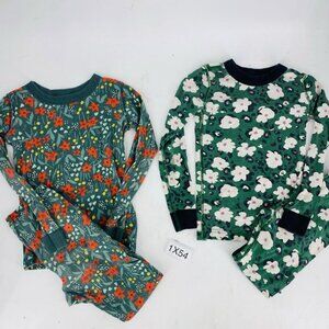 2 Pairs Hanna Andersson Organic Cotton Pajama Sets Green Floral Size 120cm 6-7